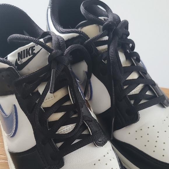 Nike Dunk Low Sneakers Black and White with Blue Swoosh With Crease Guards - Picture 6 of 11